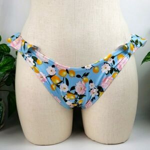 Victoria's Secret Bikini Blue w/ Yellow Lemons w/ RUFFLE sides - Beach  XL